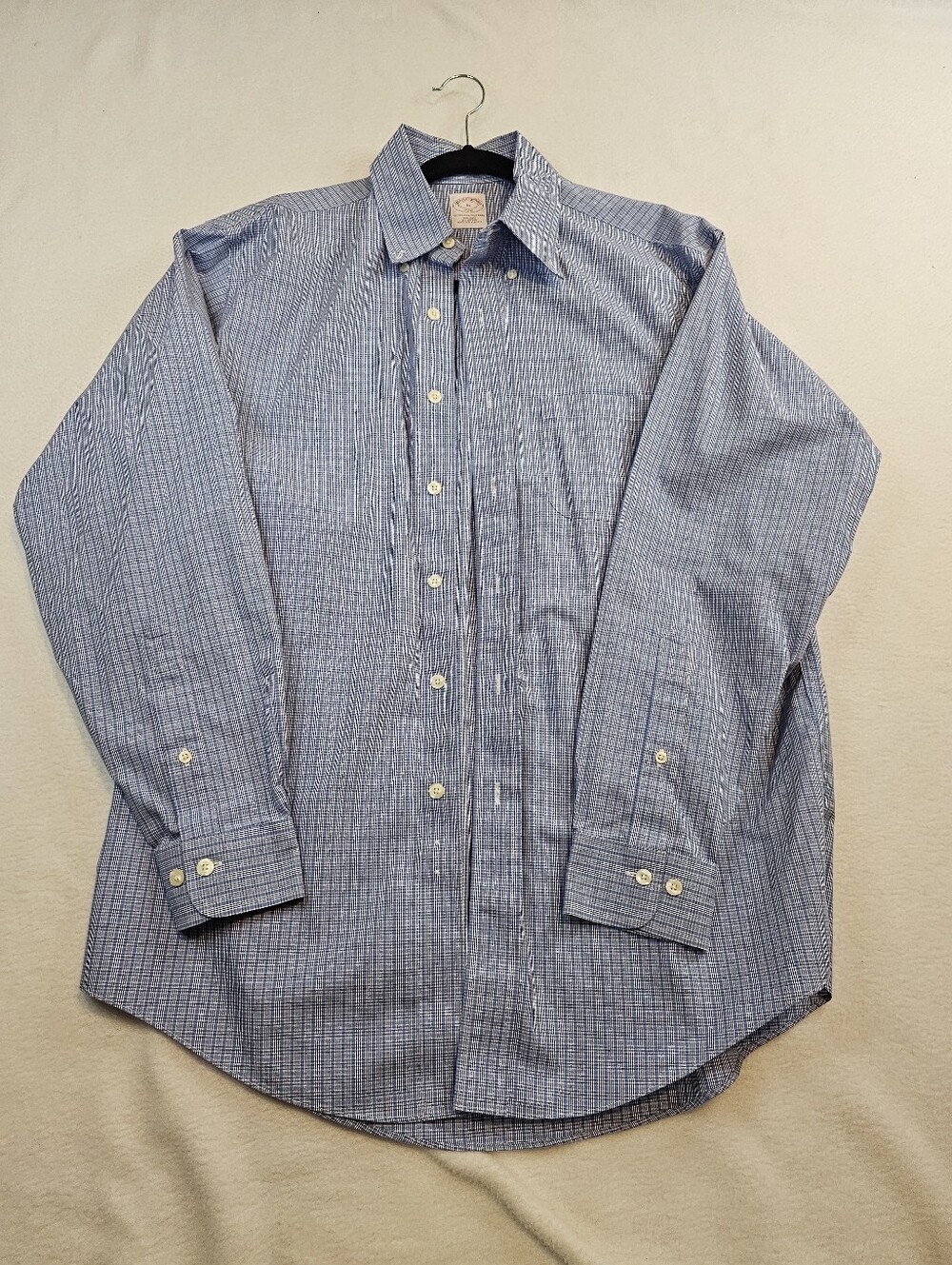 Brooks Brothers Blue and White Micro-Striped Dress Shirt Size M
